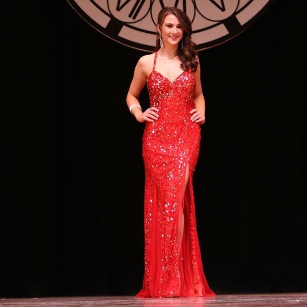 Red and silver sequin prom/pageant gown.